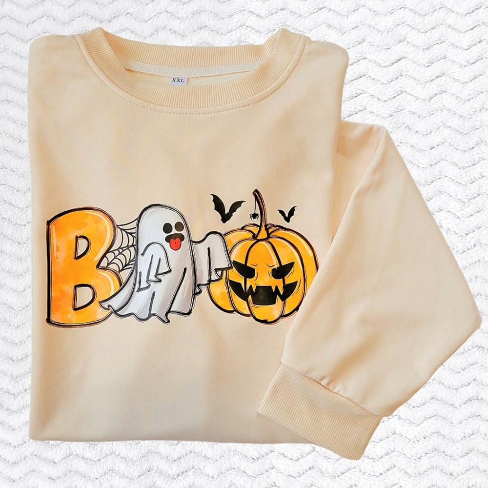Halloween "Boo" Crew Neck Graphic Sweatshirt - Oatmeal - XXL